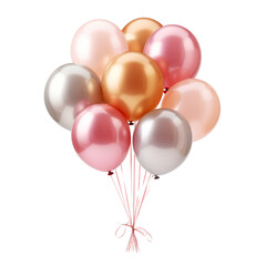 pink gold and silver balloons isolated on transparent background cutout