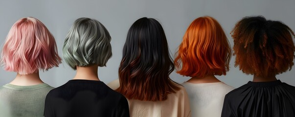 Various Styles of Textured Layered Bob Haircuts Highlighting Detailed Back Views. Concept Layered Bob Haircut, Textured Styles, Detailed Back Views, Various Haircuts, Styling Tips - obrazy, fototapety, plakaty