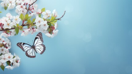 Butterfly Flying Over Tree With White Flowers