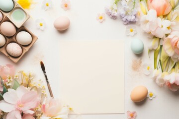 White Paper Surrounded by Flowers and Eggs