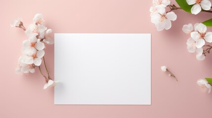 Blank Paper Adorned With Flowers on Pink Background