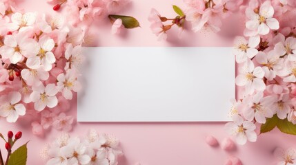 White Paper Surrounded by Pink Flowers on Pink Background