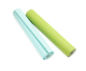 Two colorful wallpaper rolls isolated on white