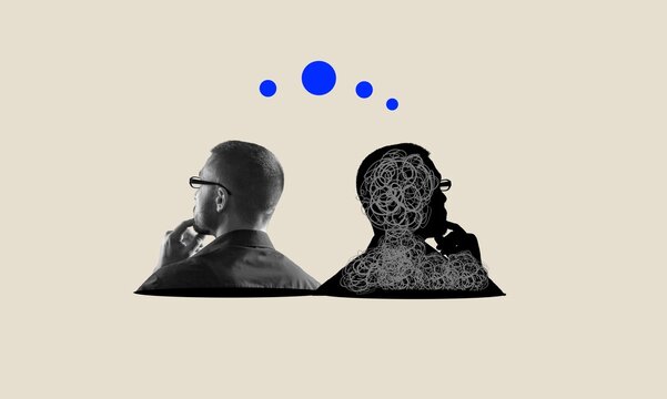 Creative collage of depressed man upset