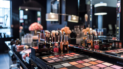 glamorous makeup station in a beauty salon
