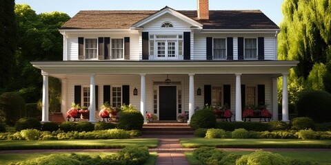 Fototapeta na wymiar Colonial style American house. American classic home and house designs.