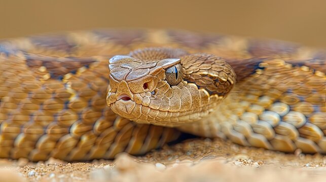 Western diamondback rattlesnake (Crotalus atrox) ready to strike; Magnum, Oklahoma, United States of America. AI Generated.
