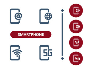 Smartphone Icons. Mobile Phone, Telephone, Internet, 5G, Wireless, Wi-Fi, WiFi Icon