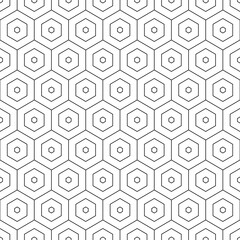 Geometric seamless pattern. Repeating hexagon lattice. Repeated black honeycomb isolated on white background. Modern abstract hexagonal design for prints. Repeat line texture. Vector illustration
