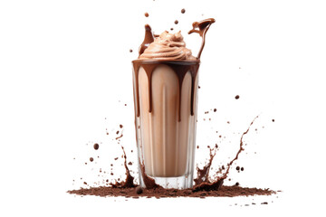 Tall Glass Filled With Chocolate Milkshake. A tall glass brimming with creamy chocolate milkshake,...