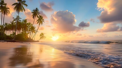 Fototapeta na wymiar Tropical Beach Sunset. Generative AI.