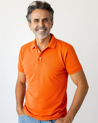 portrait of a smiling man in his 50s placed on a white background