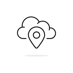 simple black thin line cloud with pin point icon. linear trend modern logotype graphic stroke design web element isolated on white. concept of info or content share badge or global database pictogram