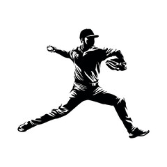 baseball athlete throwing ball  isolated silhouette logo