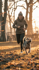 Dog and owner enjoying a healthy run in the park, active lifestyle