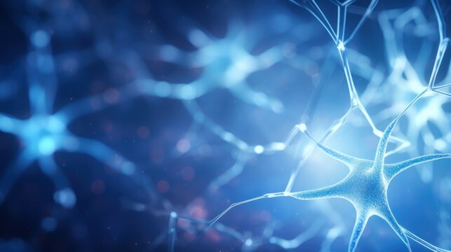 Abstract blue colored neuron cell in the brain