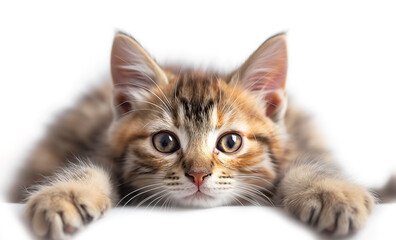 Obraz premium Pet Kitten Cat On White Background. Captivating Cuteness, Adorable Kitten Expressions on White.