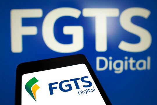 March 4, 2024, Brazil. In this photo illustration, the FGTS Digital logo is displayed on a smartphone screen and in the background.