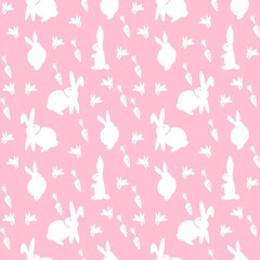 White Rabbits and carrots on pink   backdrop, Illustration Seamless pattern background, Easter festival concept, Illustration JPG