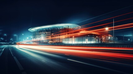 Landscape background big city at night,architecture and car speed on the road, 