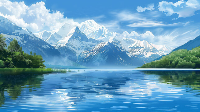 Nature lake landscape illustration background 