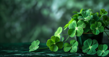 March 17, Shamrocks To Celebrate St. Patrick's Day with Green Glory.  Poster Or Wallpaper For Your Design. - obrazy, fototapety, plakaty