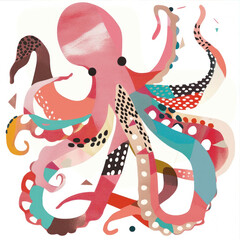 Fototapeta premium Stylized octopus Illustration in minimalistic style 