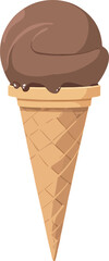 Chocolate Ice Cream Cone Flat Vector Isolated Illustration