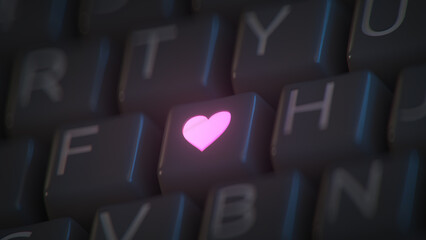 Сomputer keyboard with the heart sign on it's key 3D render