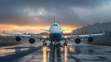 Passenger plane on the airport runway.