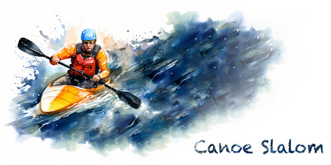 CANOE SLALOM - Colourful watercolour web banner for Olympic Canoe Slalom
