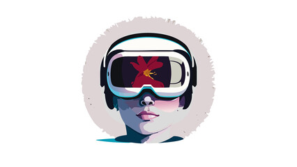 【背景・白】ゴーグル VR 女性 AR グラス