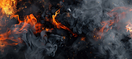 Abstract Black and White Flames on Black Background