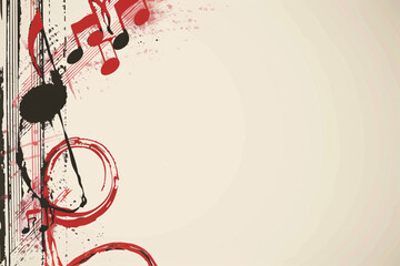 Red and white musical notes on grunge background