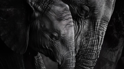 Close-up of Elephant Skin Texture in Black and White