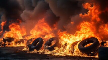 Tire Burning Fire,Fiery Fireplace Glow	 - obrazy, fototapety, plakaty