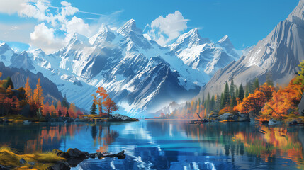 Mountain landscape with blue sky illustration background 