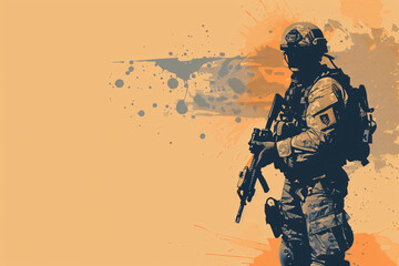 Silhouette of a soldier with an orange grunge background