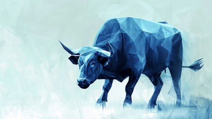 Low Poly Spanish Bull in Gradient Blue Tones