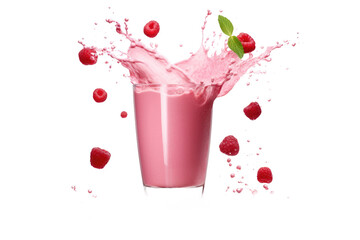 Glass of Pink Liquid With Raspberries. Glass of Pink Liquid With Raspberries. Isolated on a Transparent Background PNG. - obrazy, fototapety, plakaty