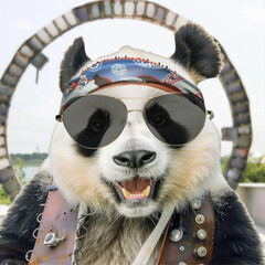 Funny panda with glasses and bandana
