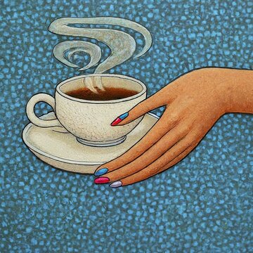 Hand Holding A Steaming Cup Of Coffee Illustration