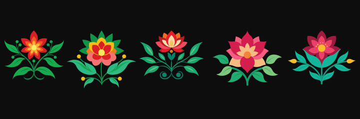 Collection set of decorative flower flat color vector elements pack