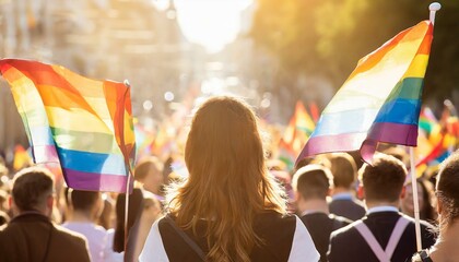 LGBTQ+ rights march; people carrying banners and flags