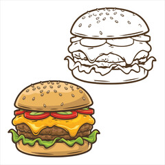burger coloring page vector illustration