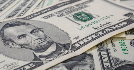 Macro view of a 5 dollars bill