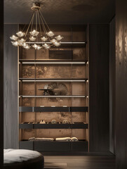 Elegant Modern Closet Design With Wooden Shelving and Lighting