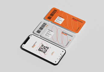 Ticket Pass with Smartphone Mockup - obrazy, fototapety, plakaty