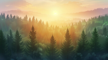 Pine forest background with morning vibes