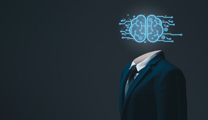 Artificial intelligence (AI), digital brain headed businessman ,Brain representing artificial...